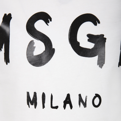 Shop Msgm White T-shirt For Kids With Logo In Bianco