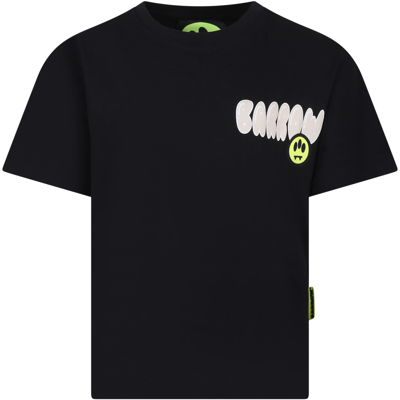 Shop Barrow Black T-shirt For Kids With Logo And Bear In Nero