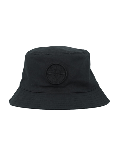 Shop Stone Island Logo Bucket Hat In Nero