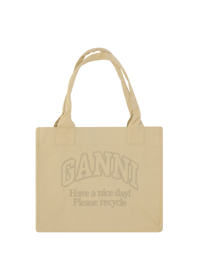 Shop Ganni Easy Shopper Handbag In Beige