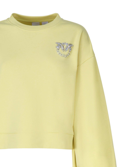 Shop Pinko Logo Embellished Long-sleeved Sweater In Giallo