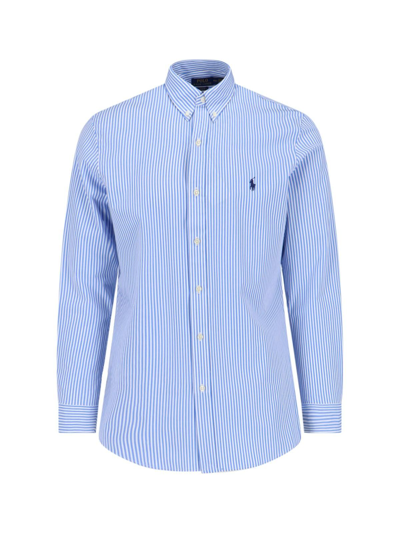 Shop Polo Ralph Lauren Logo Striped Shirt In Clear Blue
