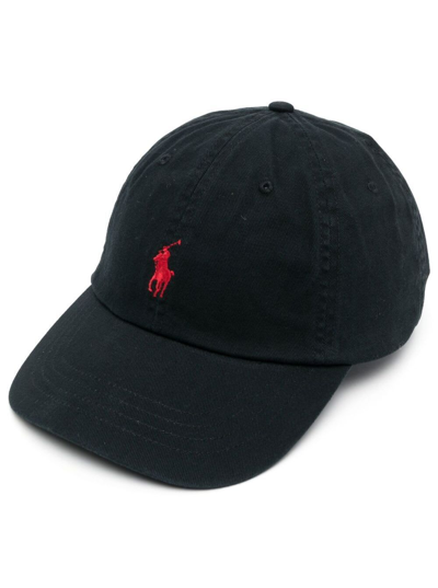 Shop Ralph Lauren Black Baseball Cap With Logo Embroidery In Cotton Man