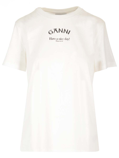 Shop Ganni Loose Fit T-shirt In White