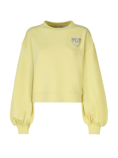 Shop Pinko Logo Embellished Long-sleeved Sweater In Yellow