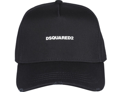 Shop Dsquared2 Logo Embroidered Distressed Baseball Cap In Nero/bianco
