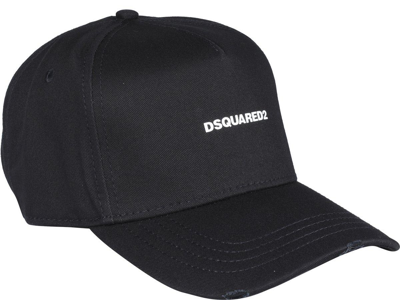 Shop Dsquared2 Logo Embroidered Distressed Baseball Cap In Nero/bianco