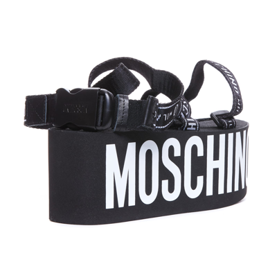 Shop Moschino Logo Tape Wedge Sandals In Black