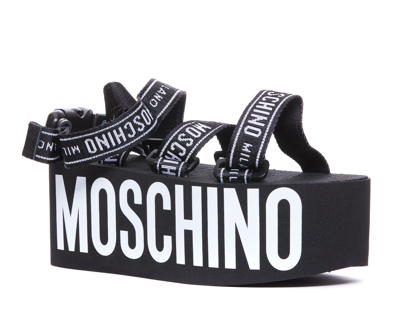 Shop Moschino Logo Tape Wedge Sandals In Black