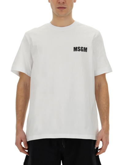 Shop Msgm Chest Logo Regular T-shirt In Optical White