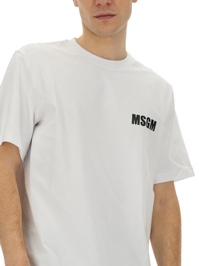 Shop Msgm Chest Logo Regular T-shirt In Optical White