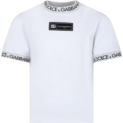 Shop Dolce & Gabbana White T-shirt For Kids With Logo In Bianco Ottico