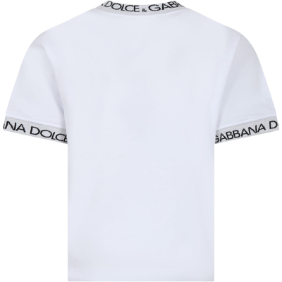 Shop Dolce & Gabbana White T-shirt For Kids With Logo In Bianco Ottico