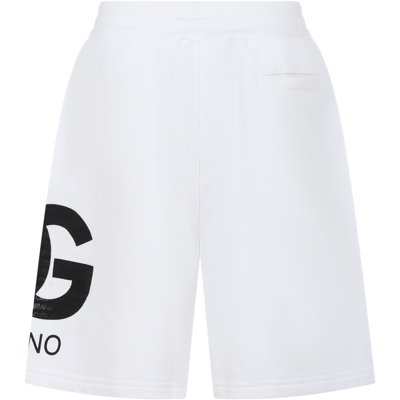 Shop Dolce & Gabbana White Shorts For Boy With Iconic Monogram In Bianco Ottico