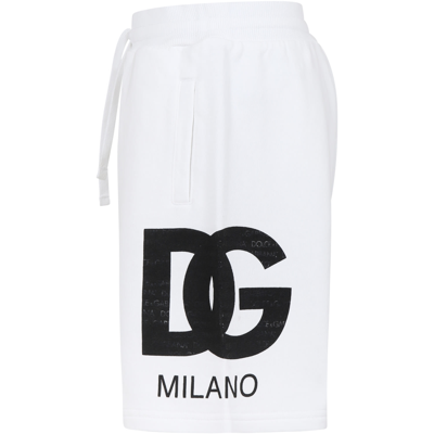 Shop Dolce & Gabbana White Shorts For Boy With Iconic Monogram In Bianco Ottico