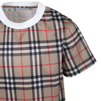 Shop Burberry Beige T-shirt For Boy With Iconic Vintage Check In Archive Beige