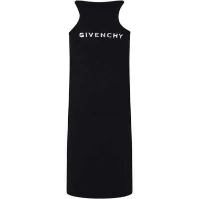 Shop Givenchy Black Dress For Girl With Metal Logo In Nero