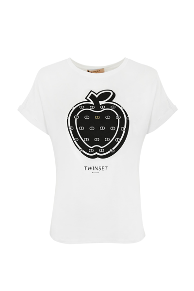 Shop Twinset T-shirt With Apple Print In Bianco
