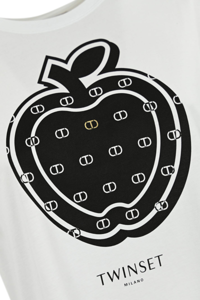 Shop Twinset T-shirt With Apple Print In Bianco