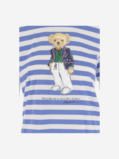 Shop Ralph Lauren Polo Bear Striped Cotton T-shirt In Blue/white
