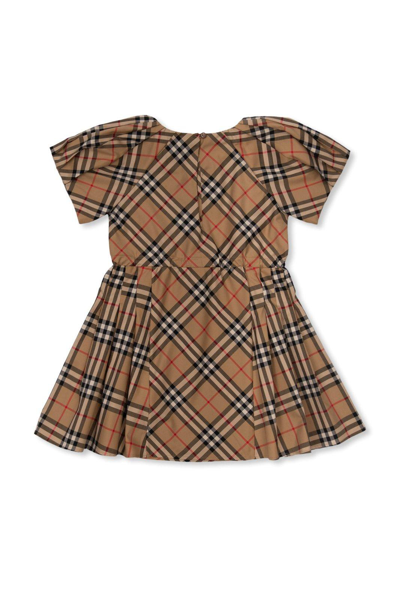 Shop Burberry Checked Short-sleeved Dress In Archive Beige