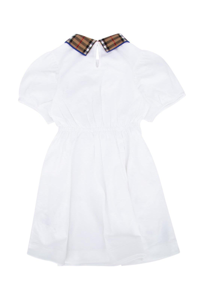 Shop Burberry Check-collar Short-sleeved Dress In White