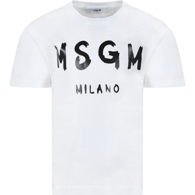 Shop Msgm White T-shirt For Kids With Logo