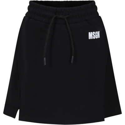 Shop Msgm Black Skirt For Girl With Logo And Writing