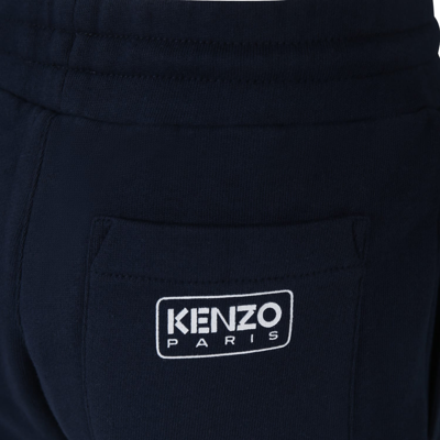 Shop Kenzo Blue Trousers For Boy With Logo In Marine