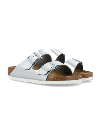 Shop Birkenstock Arizona Metallic Leather In Silver