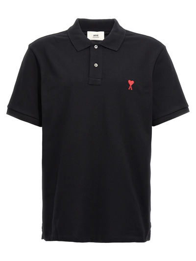 Ami Alexandre Mattiussi Ami Paris Men Black Polo Shirt With Adc Embroidery At The Front In Cotton Man In Black