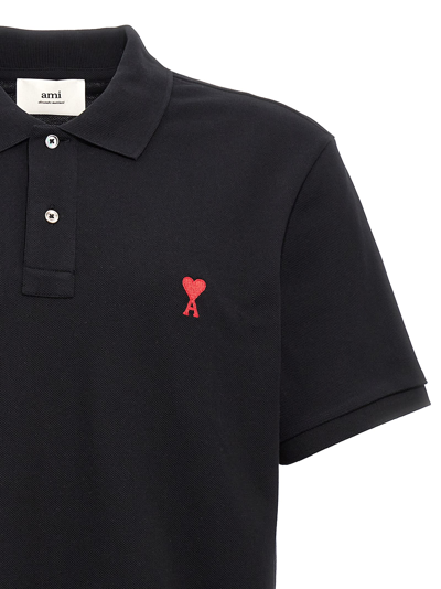 Ami Alexandre Mattiussi Ami Paris Men Black Polo Shirt With Adc Embroidery At The Front In Cotton Man In Black