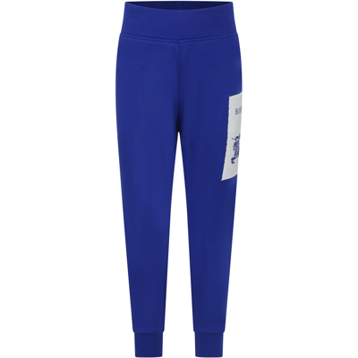 Shop Burberry Blue Trousers For Boy With Logo In Knight