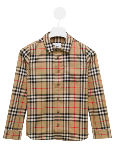 Shop Burberry Check Vintage Classic T-shirt In Beige Cotton Boy In Archive Beige