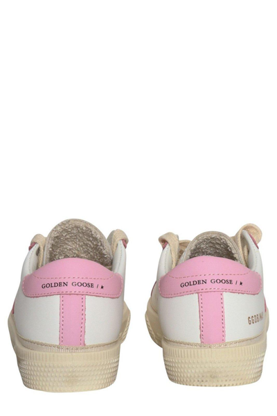 Shop Golden Goose Young May Star Patch Sneakers In Bianco/rosa