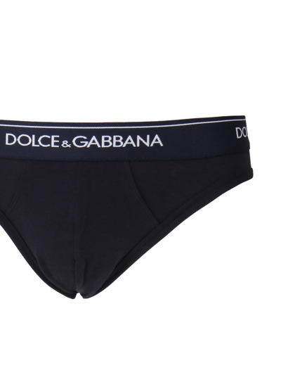 Shop Dolce & Gabbana Briefs With Logoed Elastic In Blu