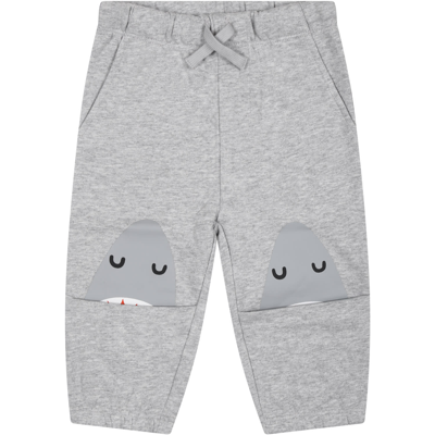 Shop Stella Mccartney Gray Trousers For Baby Boy With Shark Fin Print In Grigio