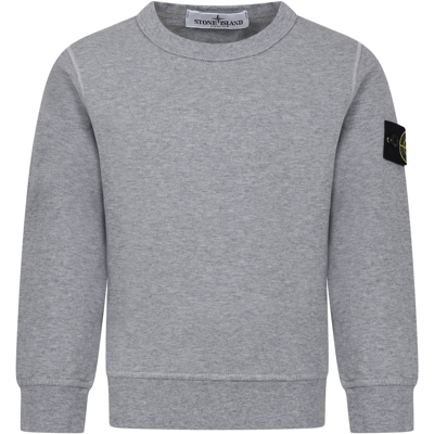 Shop Stone Island Junior Grey Sweatshirt For Boy With Iconic Logo In Grey Melange