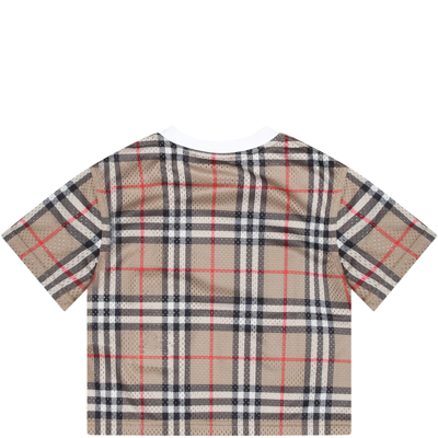 Shop Burberry Beige T-shirt For Baby Boy With Iconic Vintage Check In Archive Beige Ip Chk