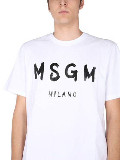 Shop Msgm T-shirt With Brushed Logo In White
