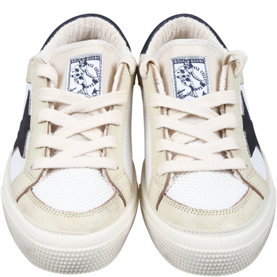 Shop Golden Goose Ivory Sneakers For Kids With Logo In Neutrals/blue