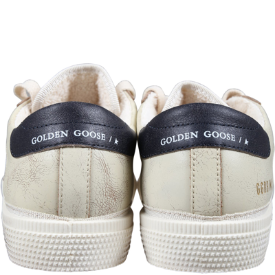 Shop Golden Goose Ivory Sneakers For Kids With Logo In Neutrals/blue