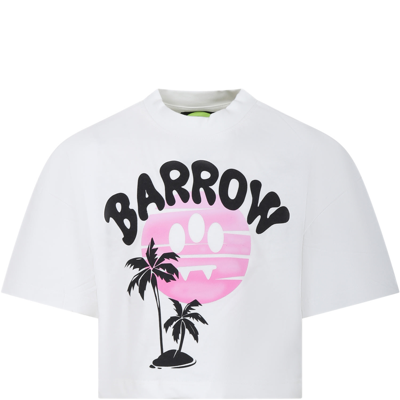 Shop Barrow White T-shirt For Girl With Logo In Bianco