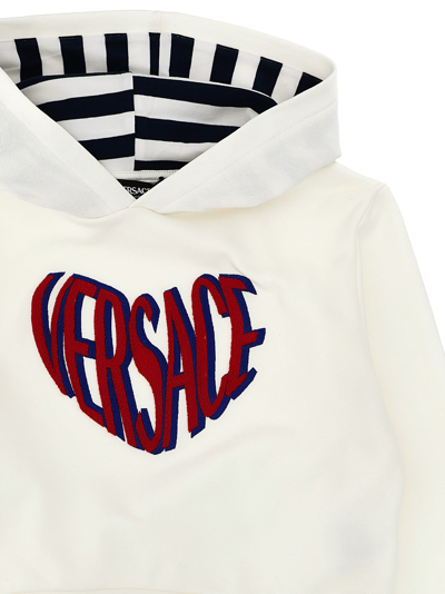 Shop Versace Logo Embroidery Hoodie In Bianco