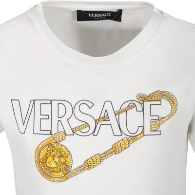 Shop Versace White T-shirt For Girl With Logo In Bianco