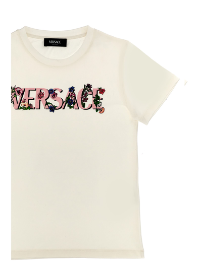 Shop Versace Logo Print T-shirt In Bianco