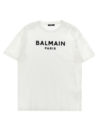 Shop Balmain Logo T-shirt In Bianco