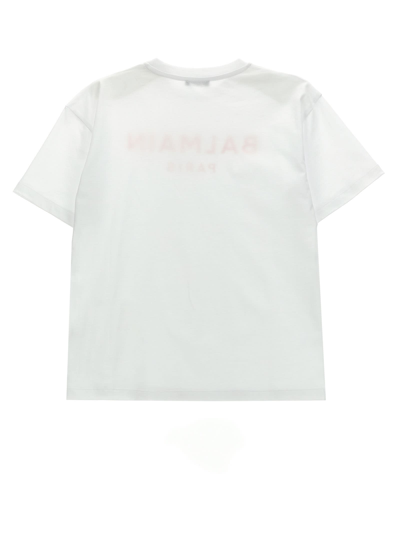 Shop Balmain Logo Print T-shirt In Bianco