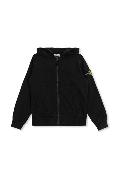 Shop Stone Island Junior Compass-patch Zip-up Hooded Jacket