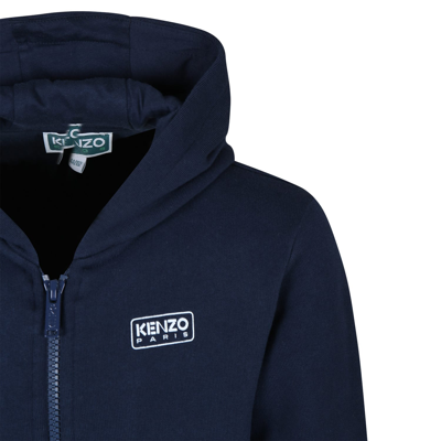 Shop Kenzo Blue Hoodie For Boy With Logo In A Marine